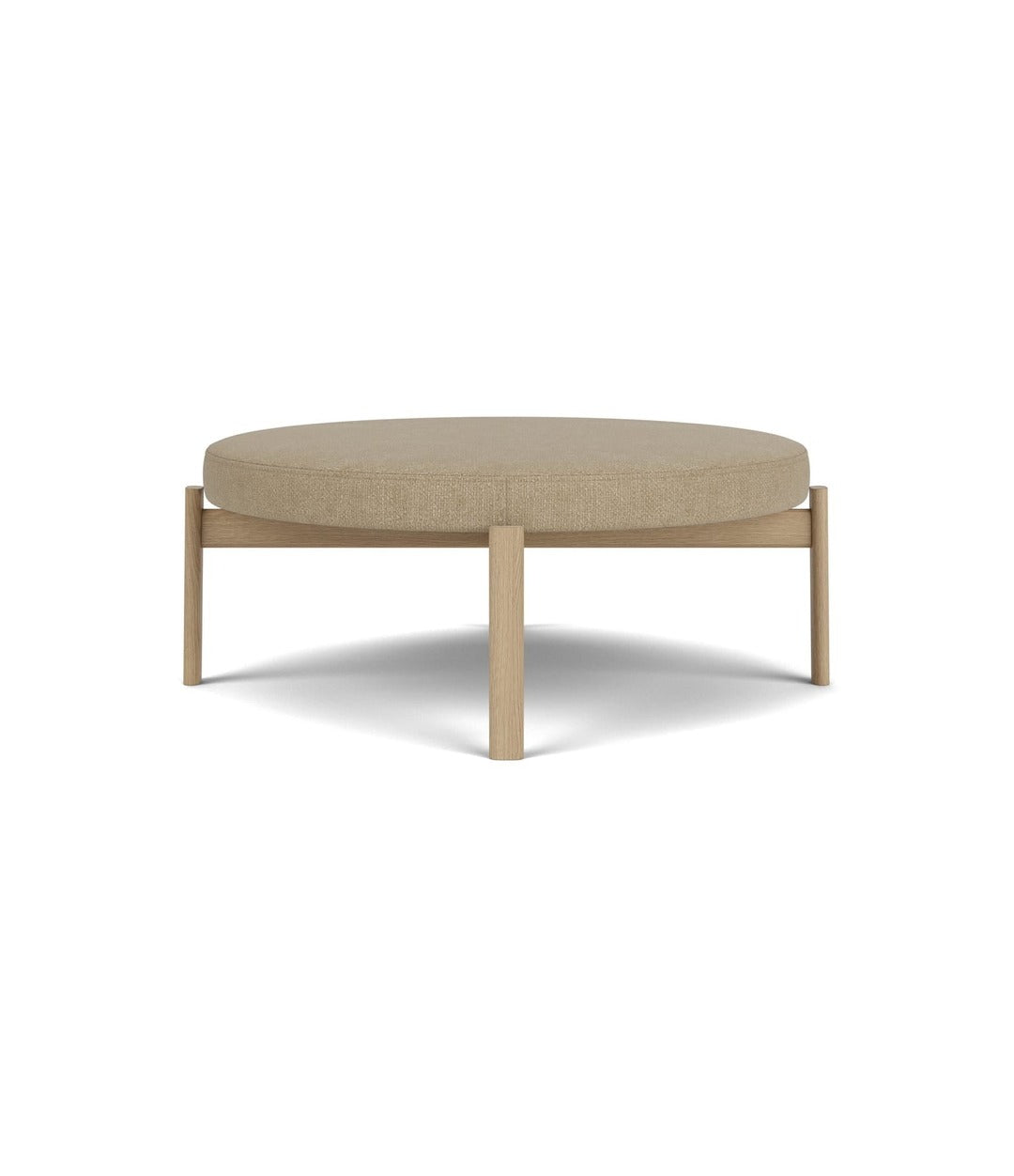 Passage Pouf by Audo in natural oak with a taupe upholstered seat, front view – In Dubai by WSPR