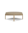 Passage Pouf by Audo in natural oak with a taupe upholstered seat, front view – In Dubai by WSPR