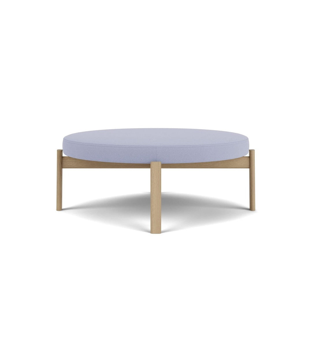 Passage Pouf by Audo in natural oak with a light lilac upholstered seat, front view – In Dubai by WSPR