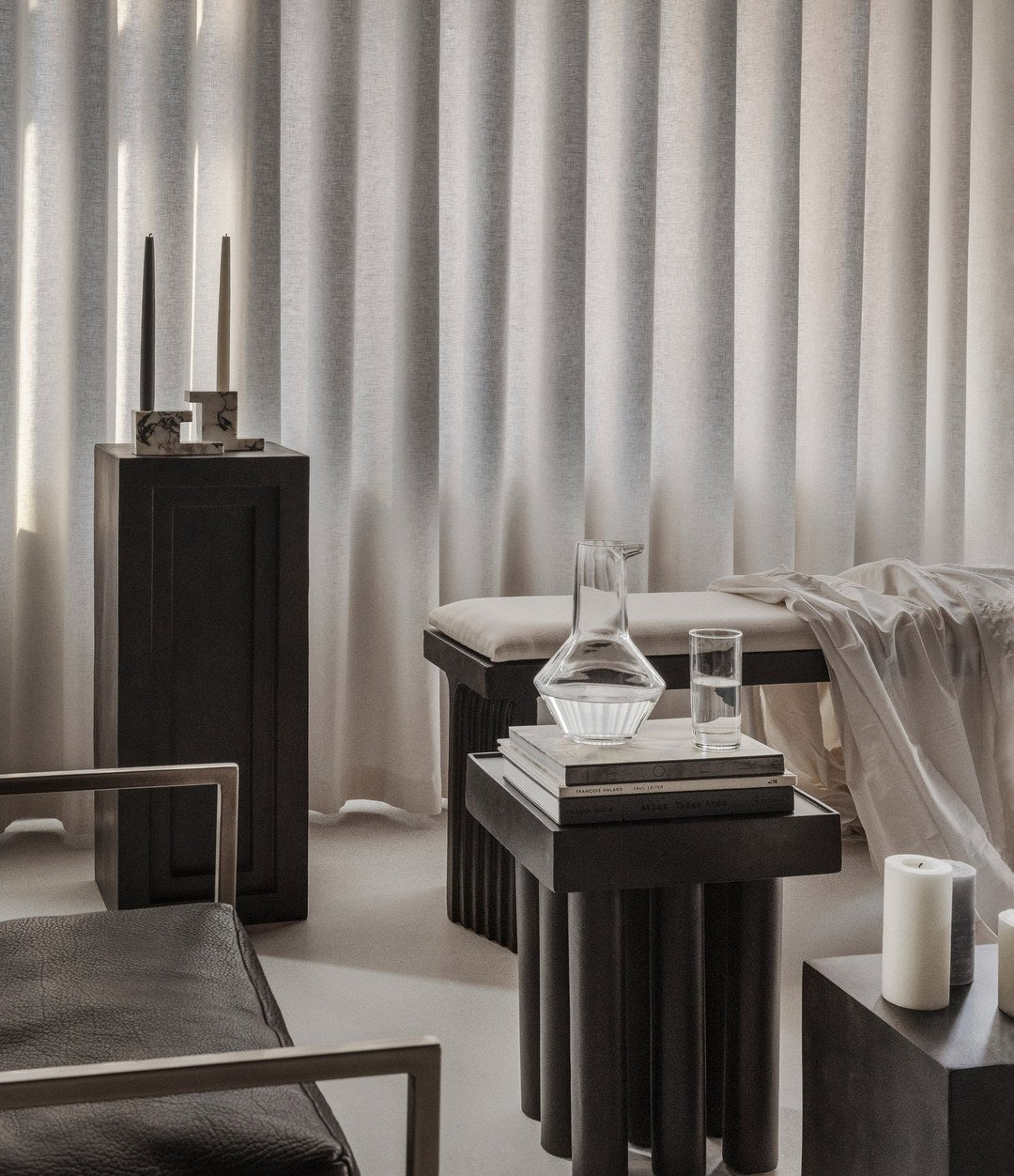 Arc Bench by 101 Copenhagen in Coffee in a styled interior, view 2 – In Dubai by WSPR