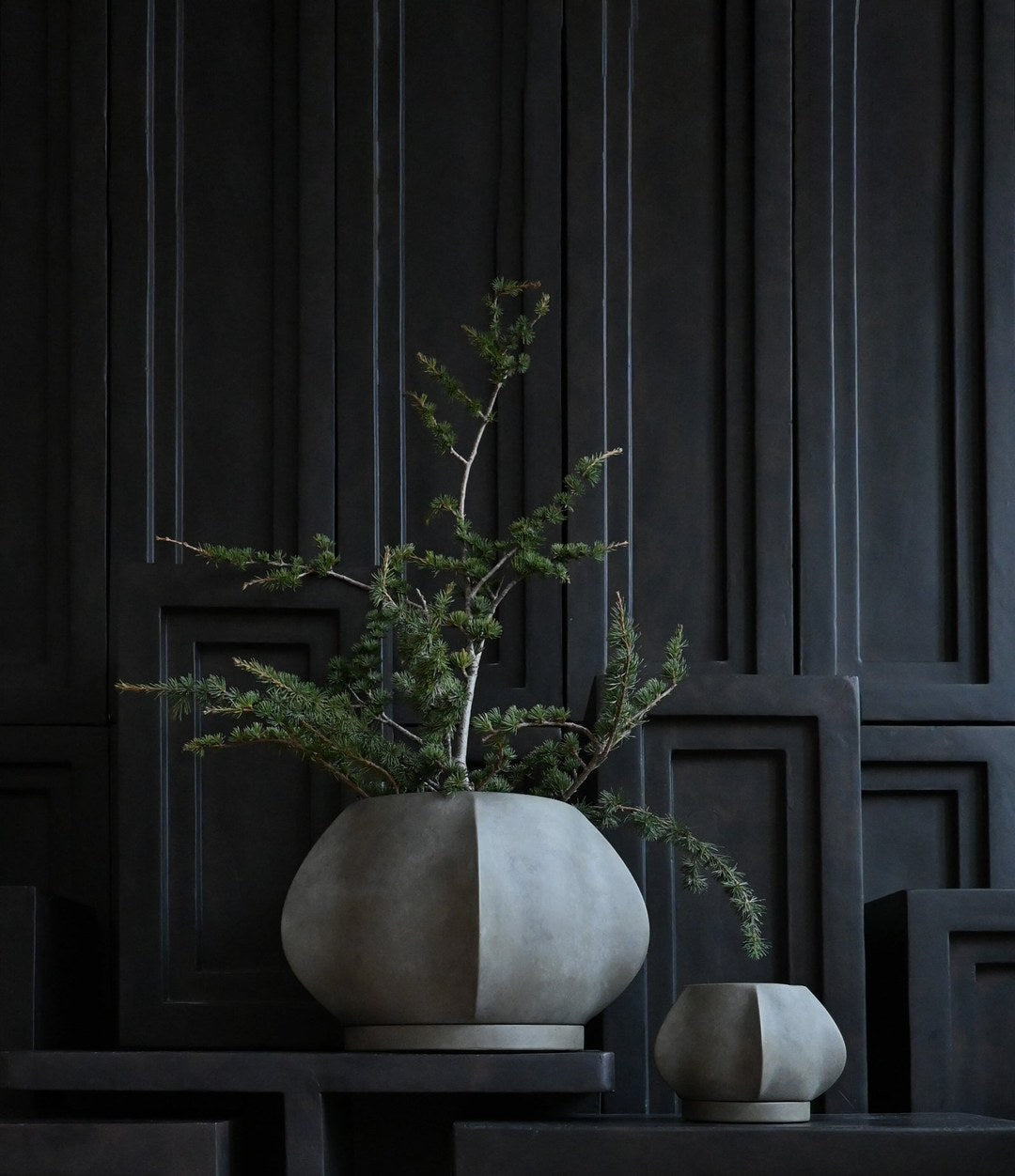 Arket Plant Pot, Petit by 101 Copenhagen in Dark Grey in a styled interior, view 2 – In Dubai by WSPR