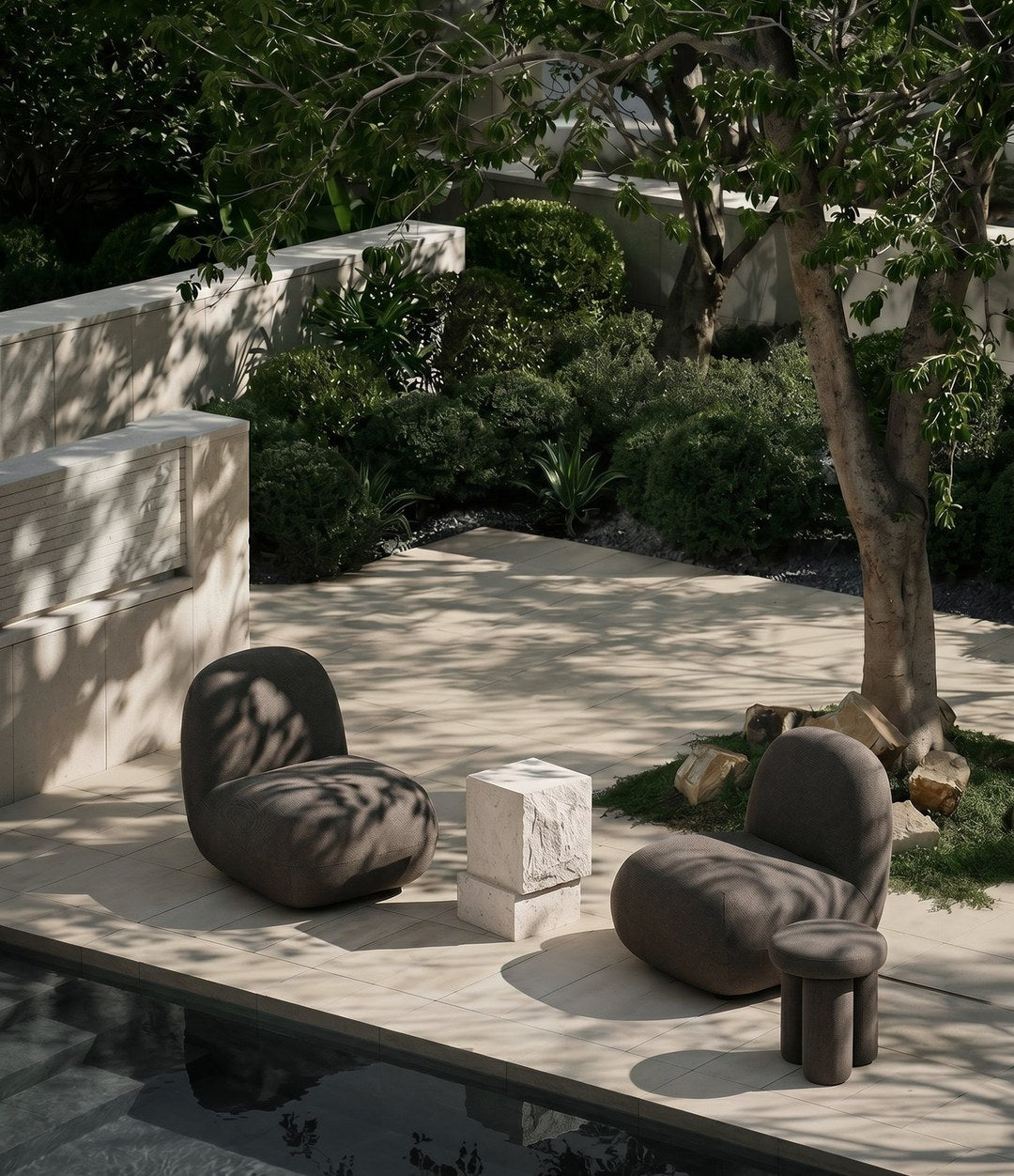 Big Foot Stool by 101 Copenhagen in Stone Gray in a styled interior – In Dubai by WSPR