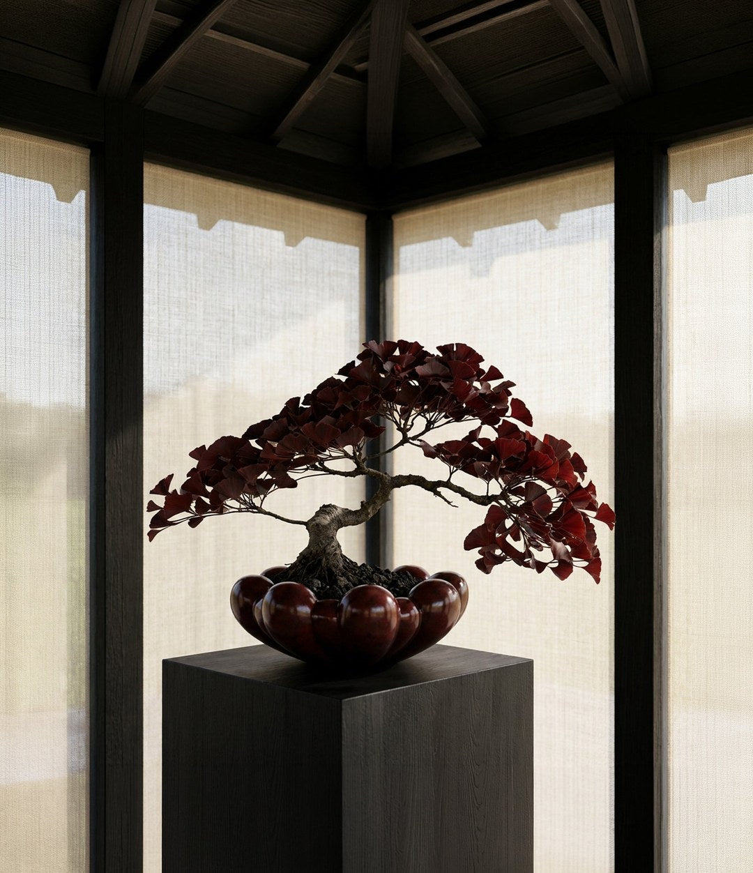 Bloom Tray, Big by 101 Copenhagen in Maroon in a styled interior – In Dubai by WSPR