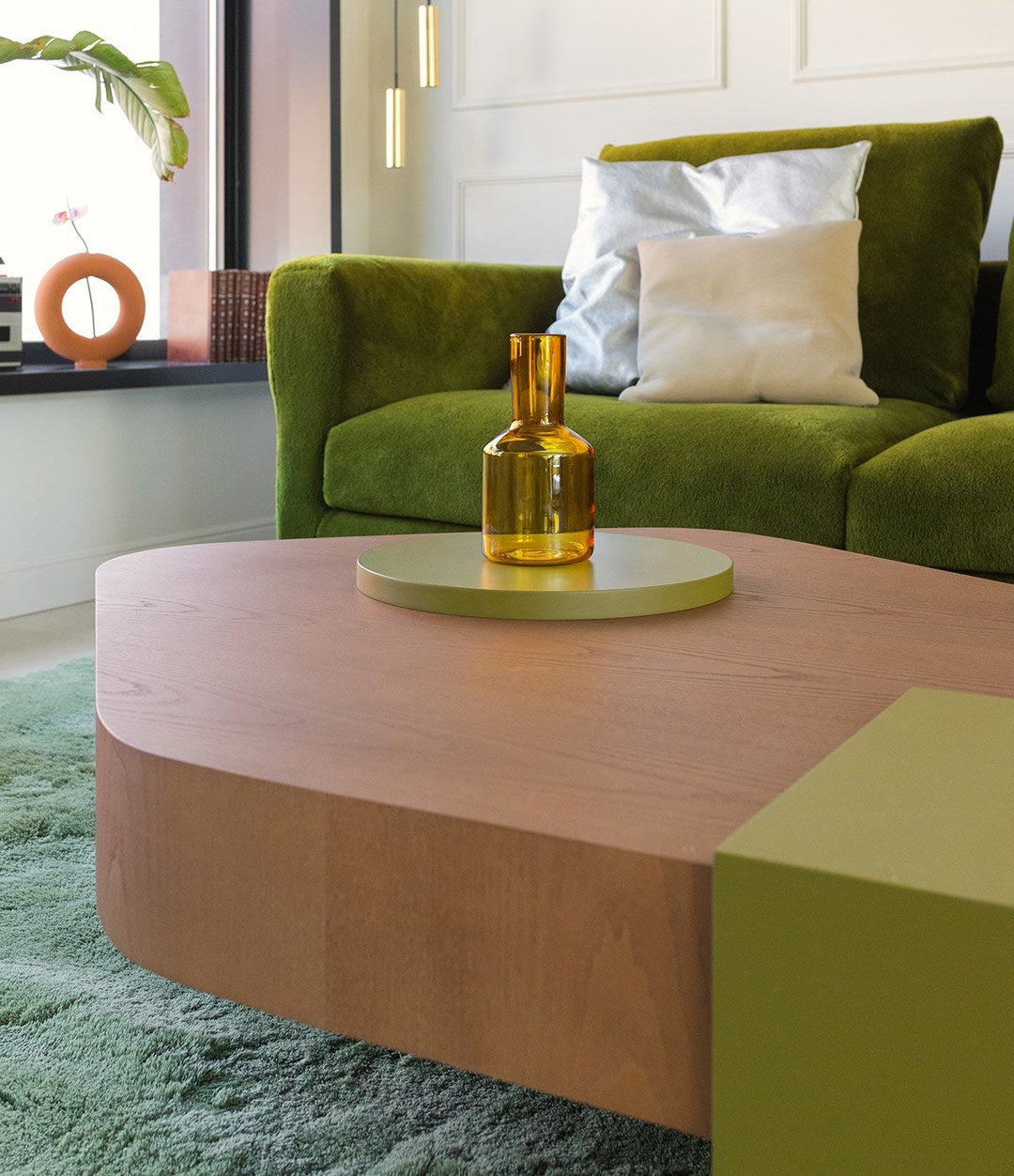 Bold Coffee Table by Sancal with a stained ash top and green base – In Dubai by WSPR