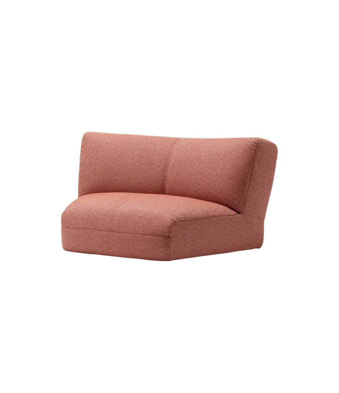 Bolide Sofa by Miniforms in Corner Module, coral fabric, angled view – In Dubai by WSPR
