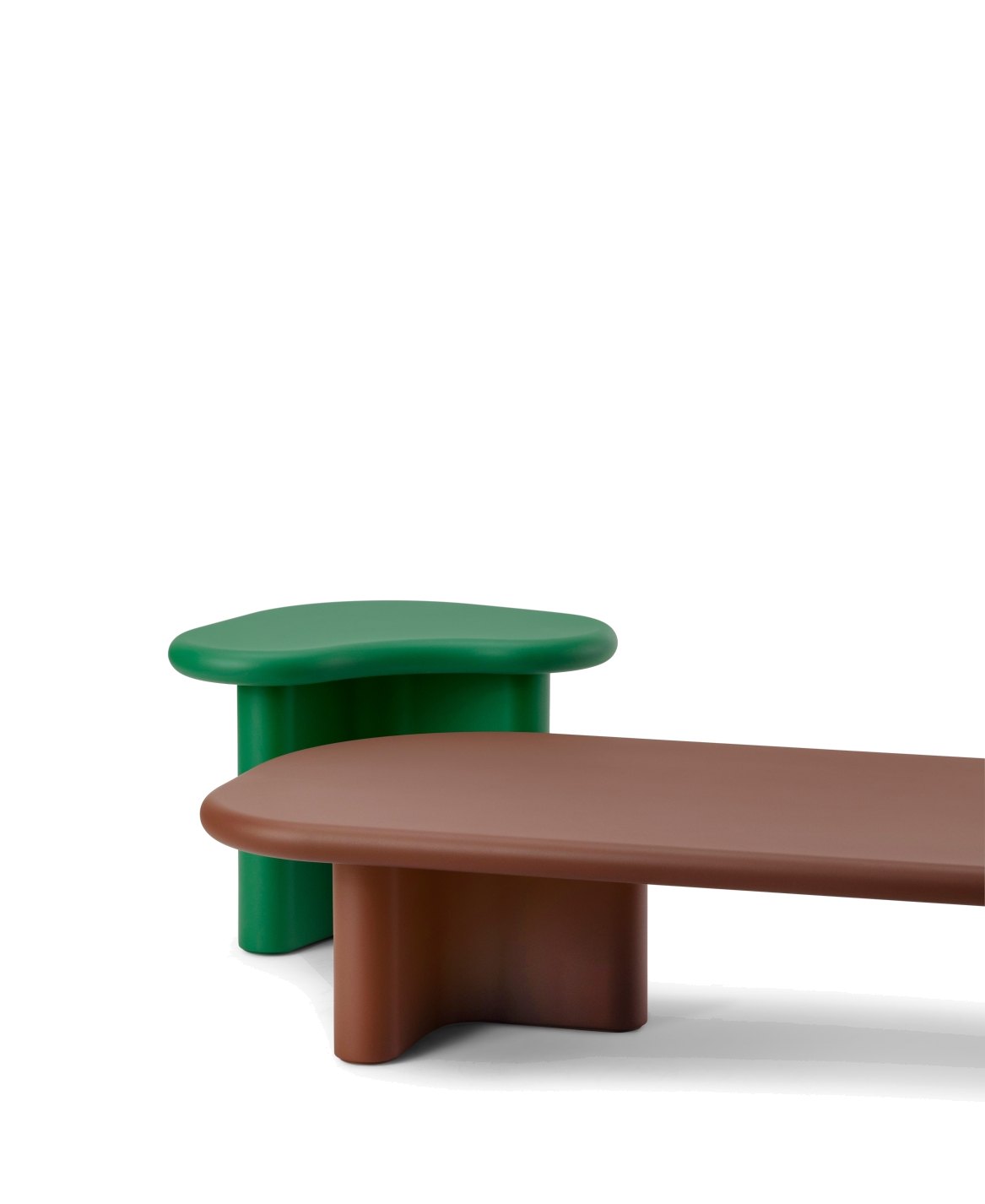 Bonbon Coffee Table by Miniforms in brown, light blue and cream lacquer, rectangular and triangular tables together – In Dubai by WSPR