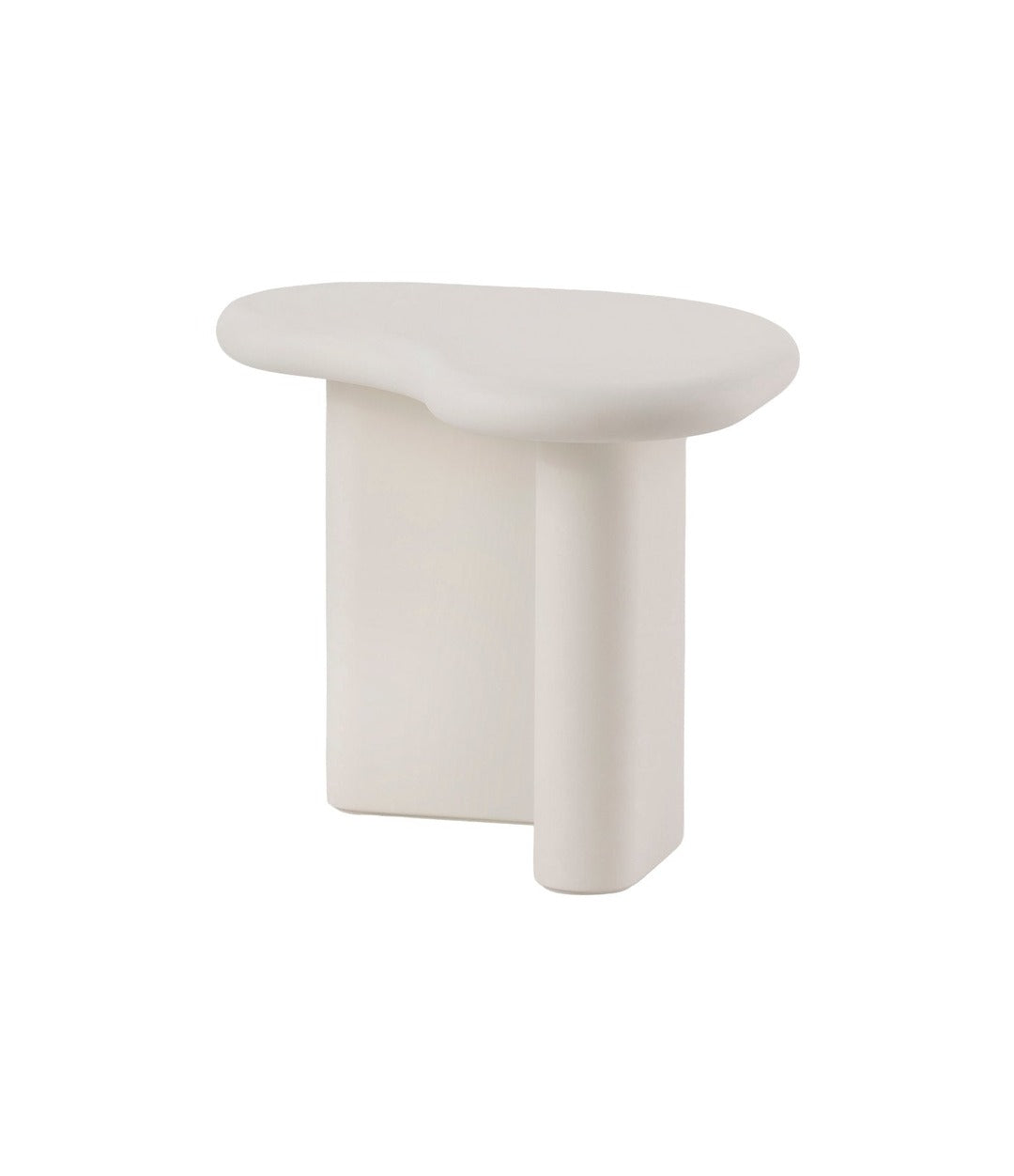 Bonbon triangular coffee table by Miniforms, lacquered in white, three-quarter view – In Dubai by WSPR