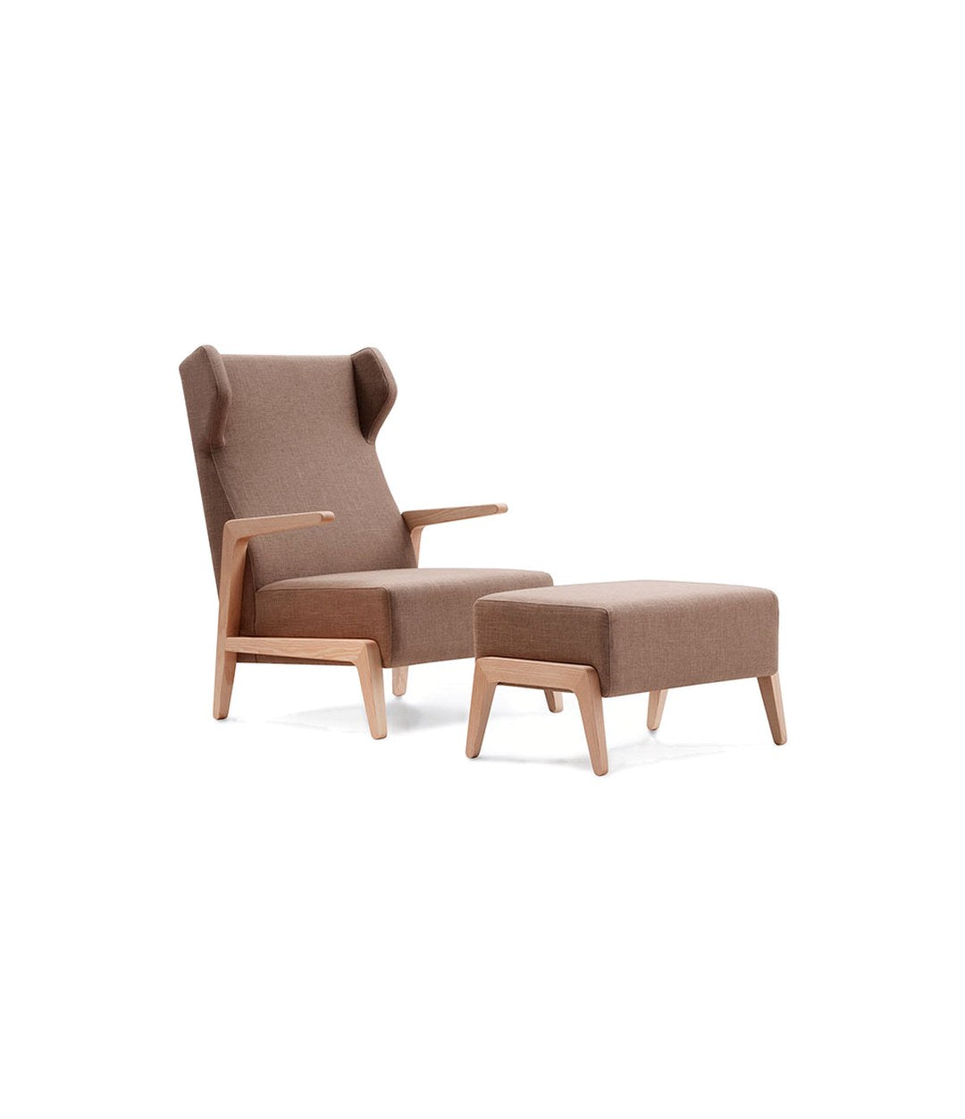 Boomerang Chill Wing Armchair by Sancal in brown with its pouf – In Dubai by WSPR