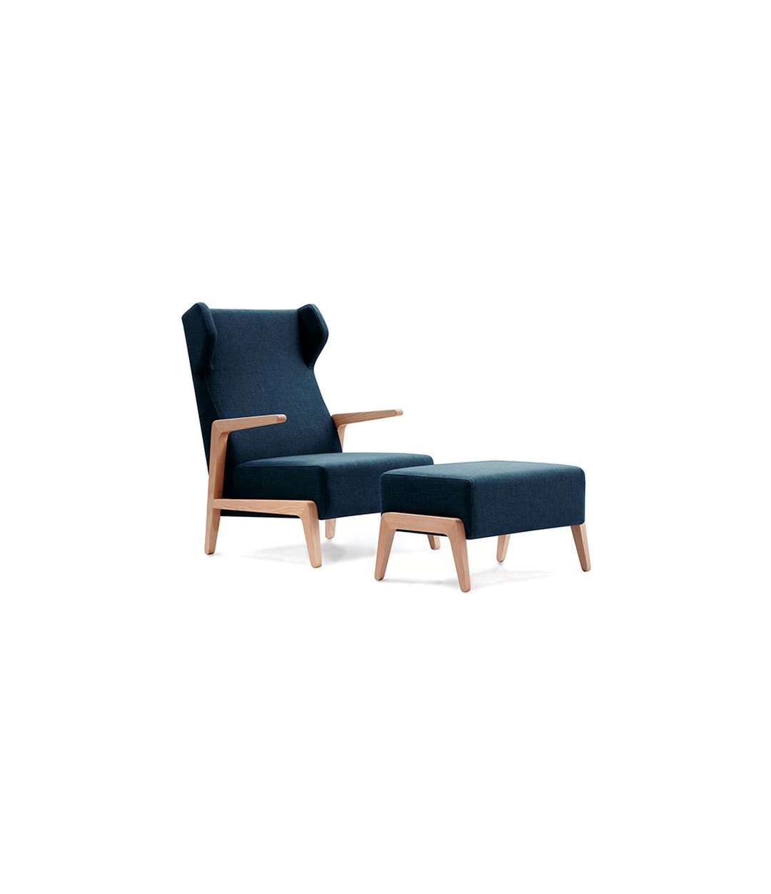 Boomerang Chill Wing Armchair by Sancal in dark blue with its pouf – In Dubai by WSPR
