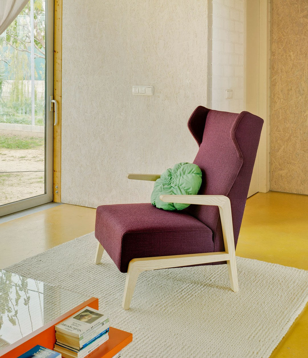 Boomerang Chill Wing Armchair by Sancal in plum in a living room – In Dubai by WSPR