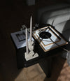 Brick Candle Holder, Low by 101 Copenhagen in Limestone in a styled interior, view 2 – In Dubai by WSPR