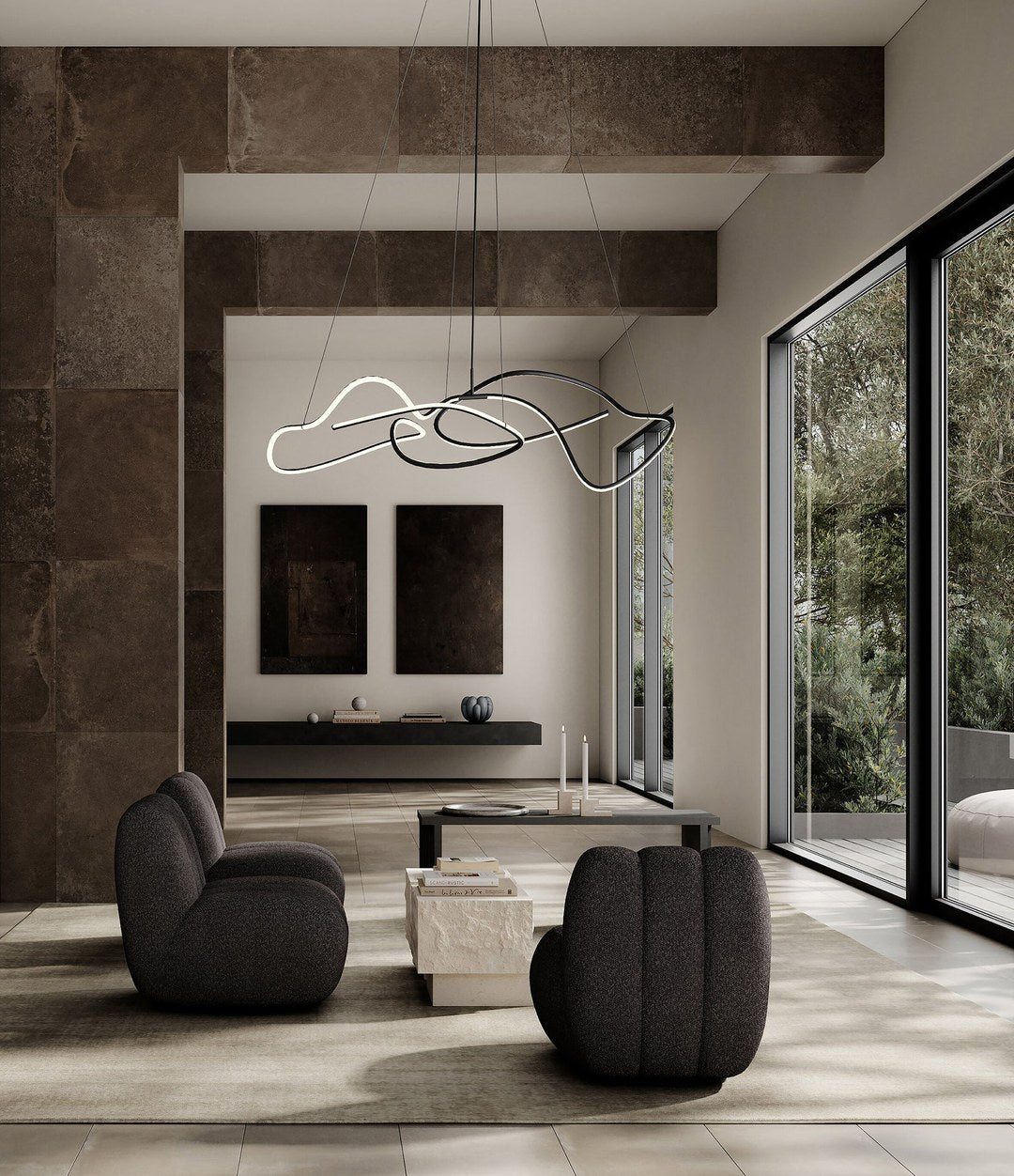 Brick Candle Holder, Low by 101 Copenhagen in Limestone in a styled interior, view 3 – In Dubai by WSPR