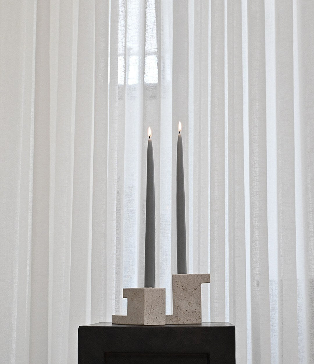 Brick Candle Holder, Tall by 101 Copenhagen in Limestone in a styled interior, view 3 – In Dubai by WSPR