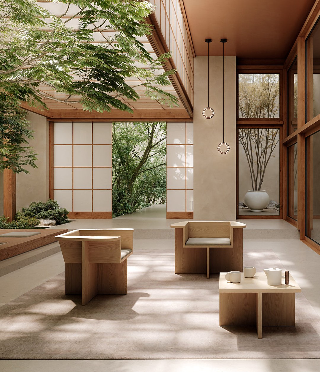 Brutus Lounge Chair by 101 Copenhagen in Natural Oak in a styled interior – In Dubai by WSPR