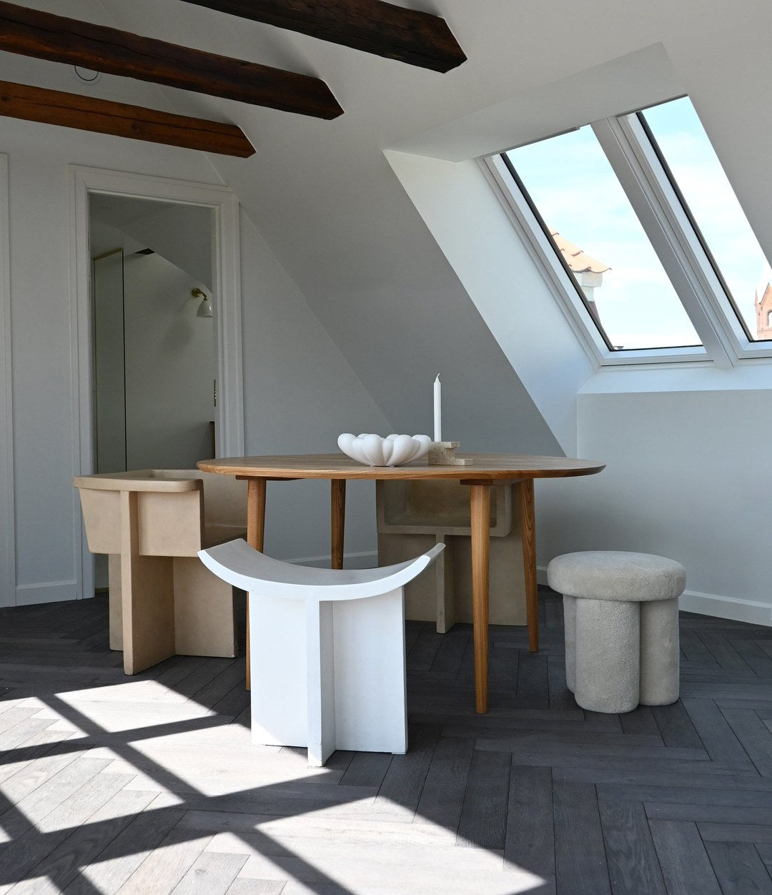 Brutus Stool by 101 Copenhagen in Bone White in a styled interior – In Dubai by WSPR