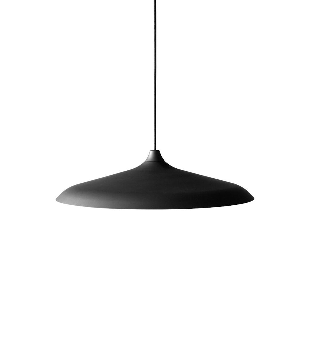 Circular Pendant by Audo in black, seen from a slight angle, unlit – In Dubai by WSPR