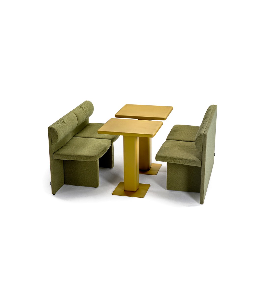 Cita Bench by Sancal in green with yellow bistro tables – In Dubai by WSPR