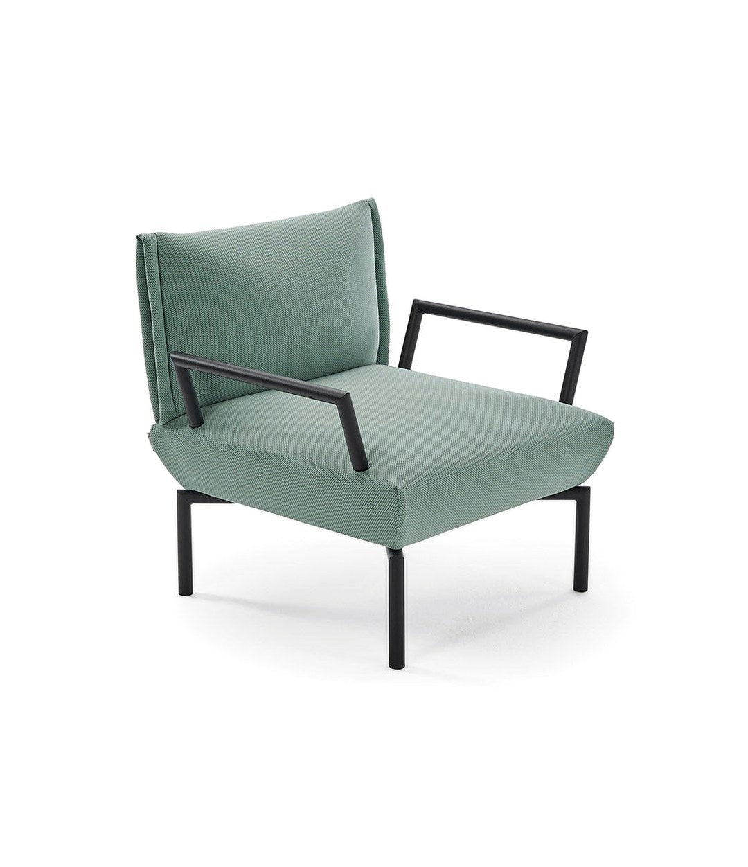 Click Armchair by Sancal with metal arms in green, side view – In Dubai by WSPR