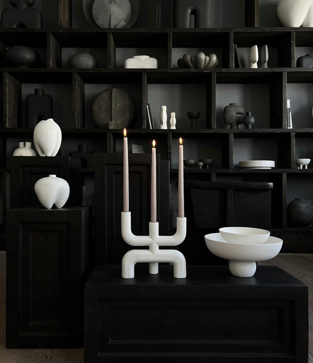 Cobra Candle Holder by 101 Copenhagen in Bone White in a styled interior, view 3 – In Dubai by WSPR