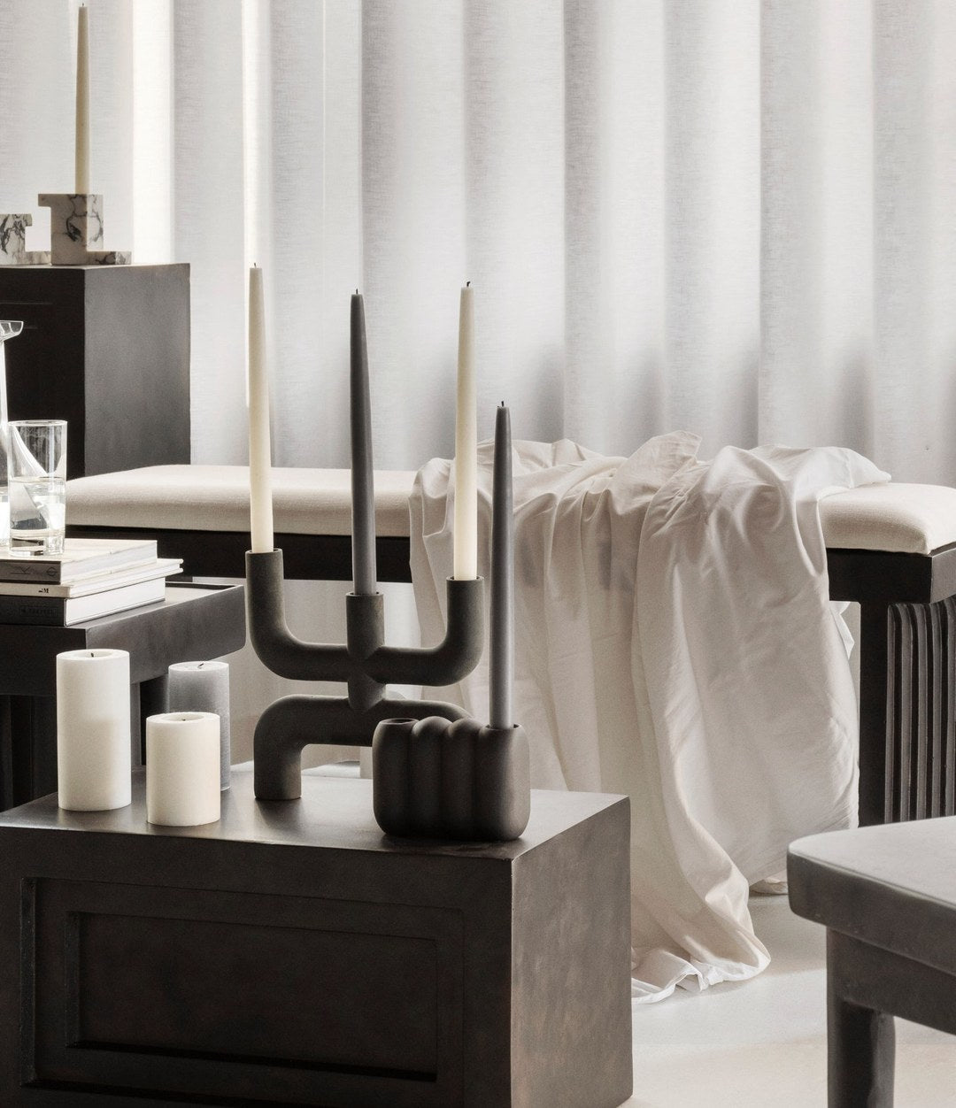 Cobra Candle Holder by 101 Copenhagen in Black in a styled interior – In Dubai by WSPR