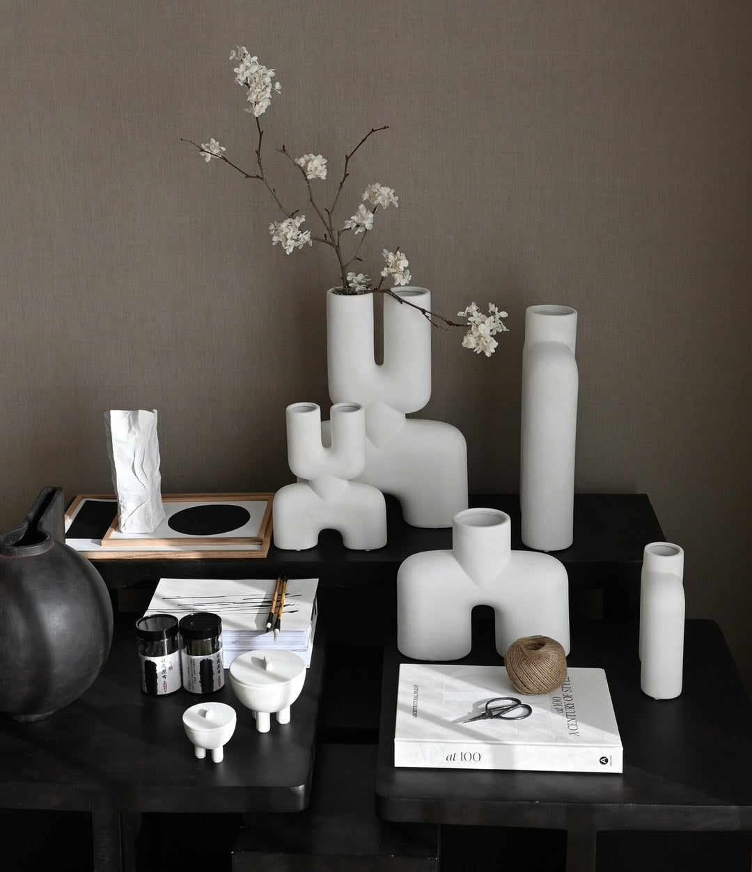 Cobra Vase Double, Mini by 101 Copenhagen in Bone White in a styled interior, view 2 – In Dubai by WSPR