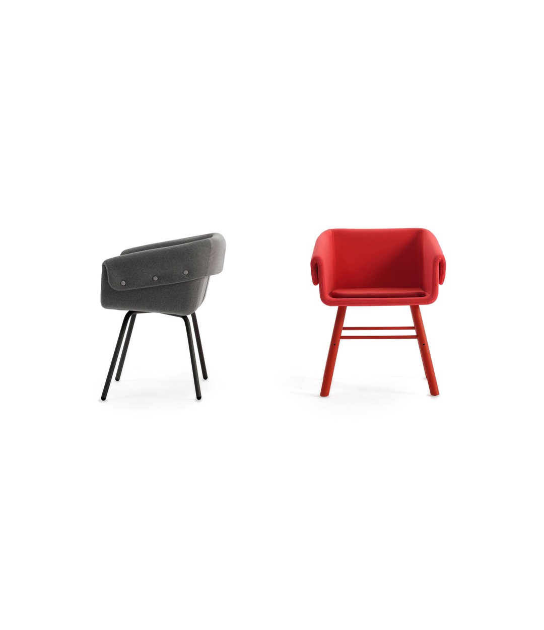 Collar Chair by Sancal in charcoal on metal legs and red on wooden legs – In Dubai by WSPR