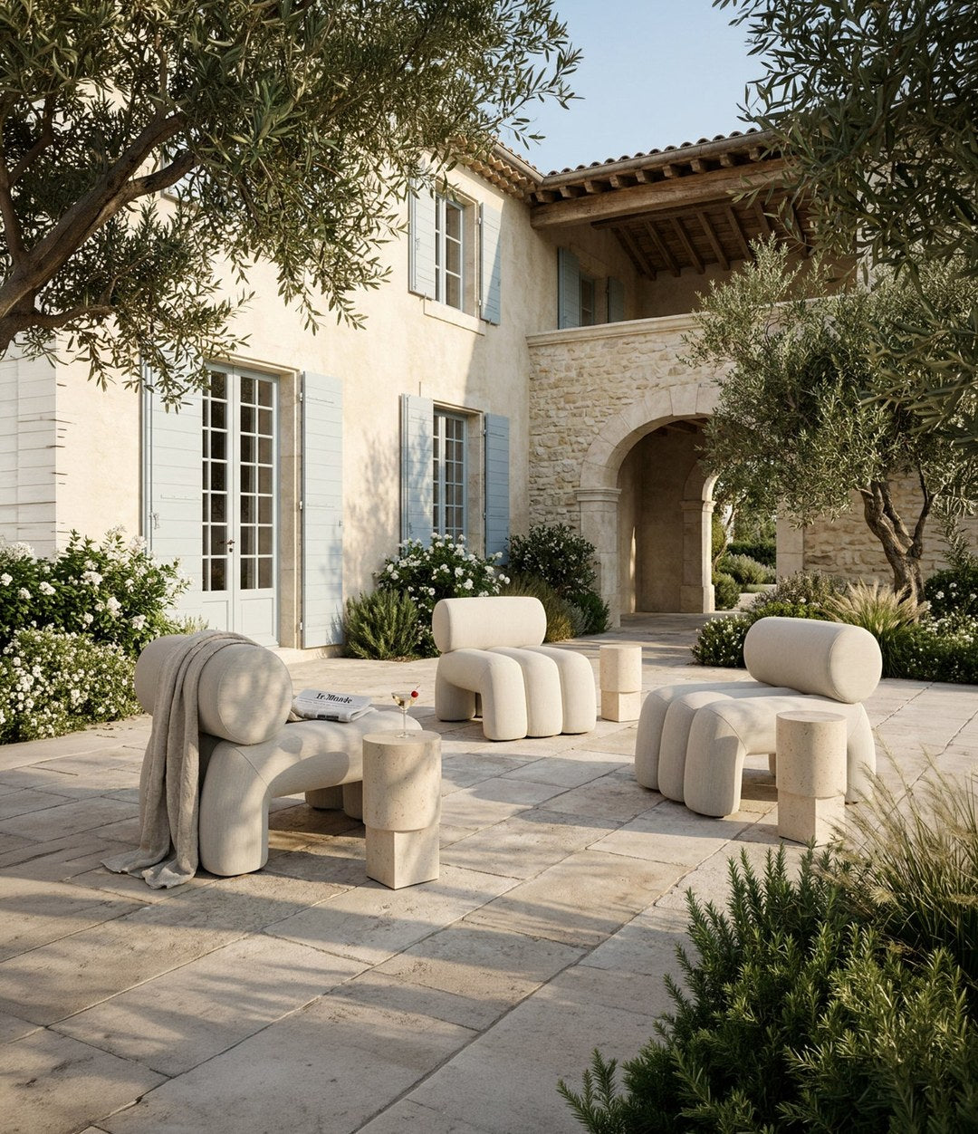 Column Table by 101 Copenhagen in Limestone in a styled interior – In Dubai by WSPR