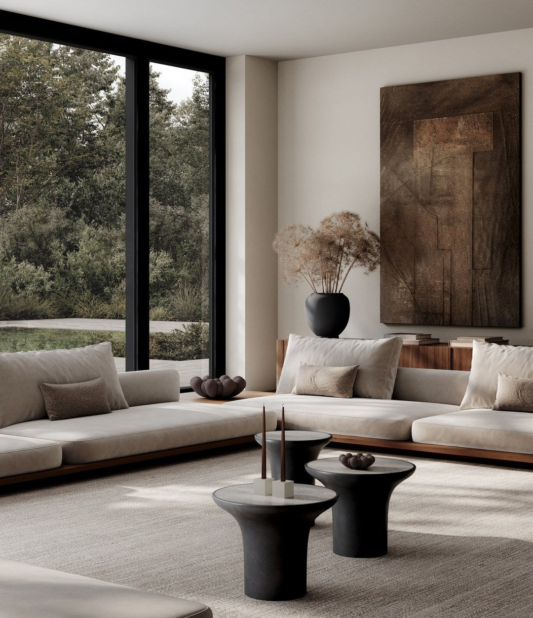 Cube Candle Holders by 101 Copenhagen in High Glaze Birch in a styled interior, view 2 – In Dubai by WSPR