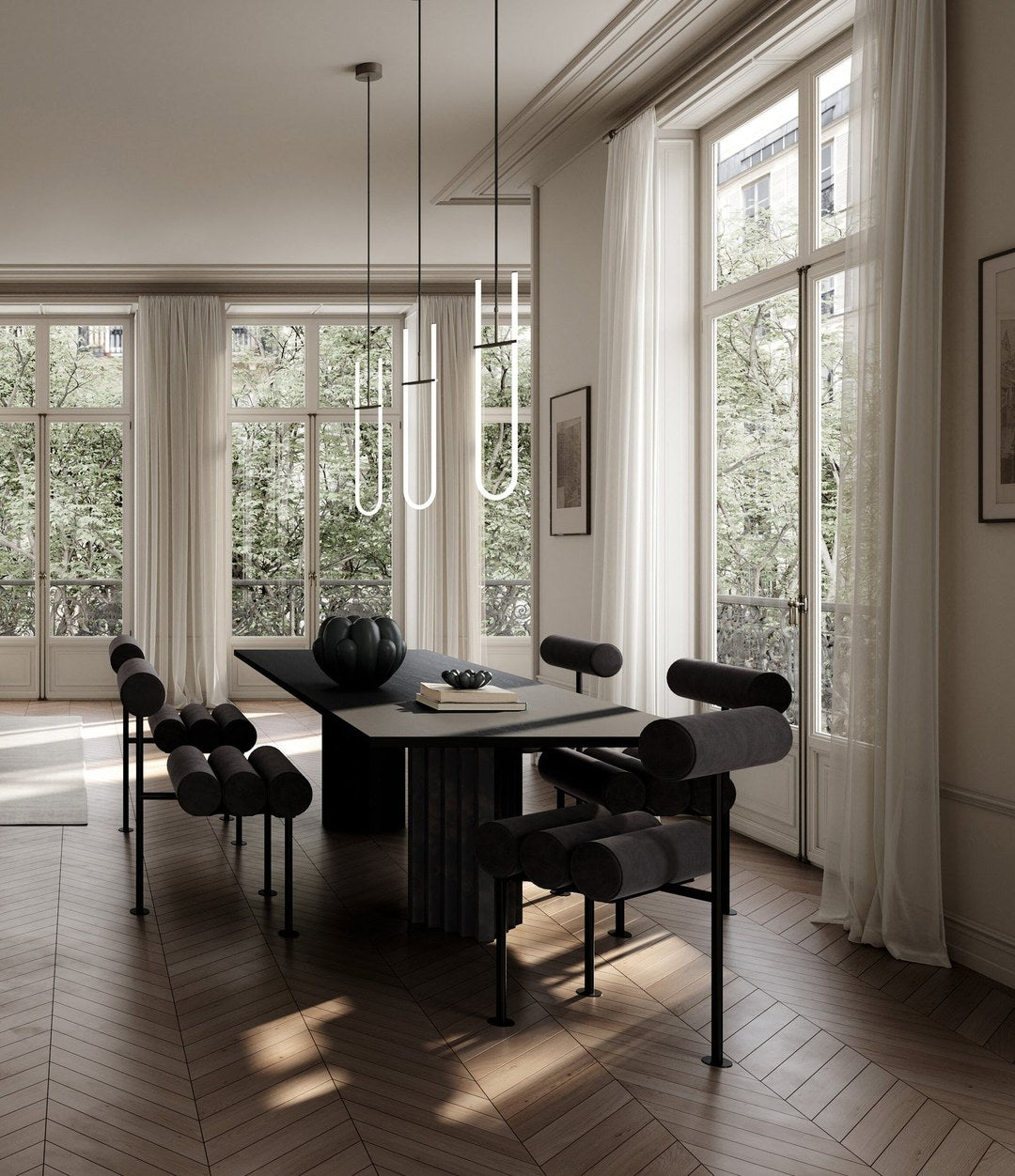 Curve Pendant Lamp by 101 Copenhagen in Bronze (5m) in a styled interior – In Dubai by WSPR