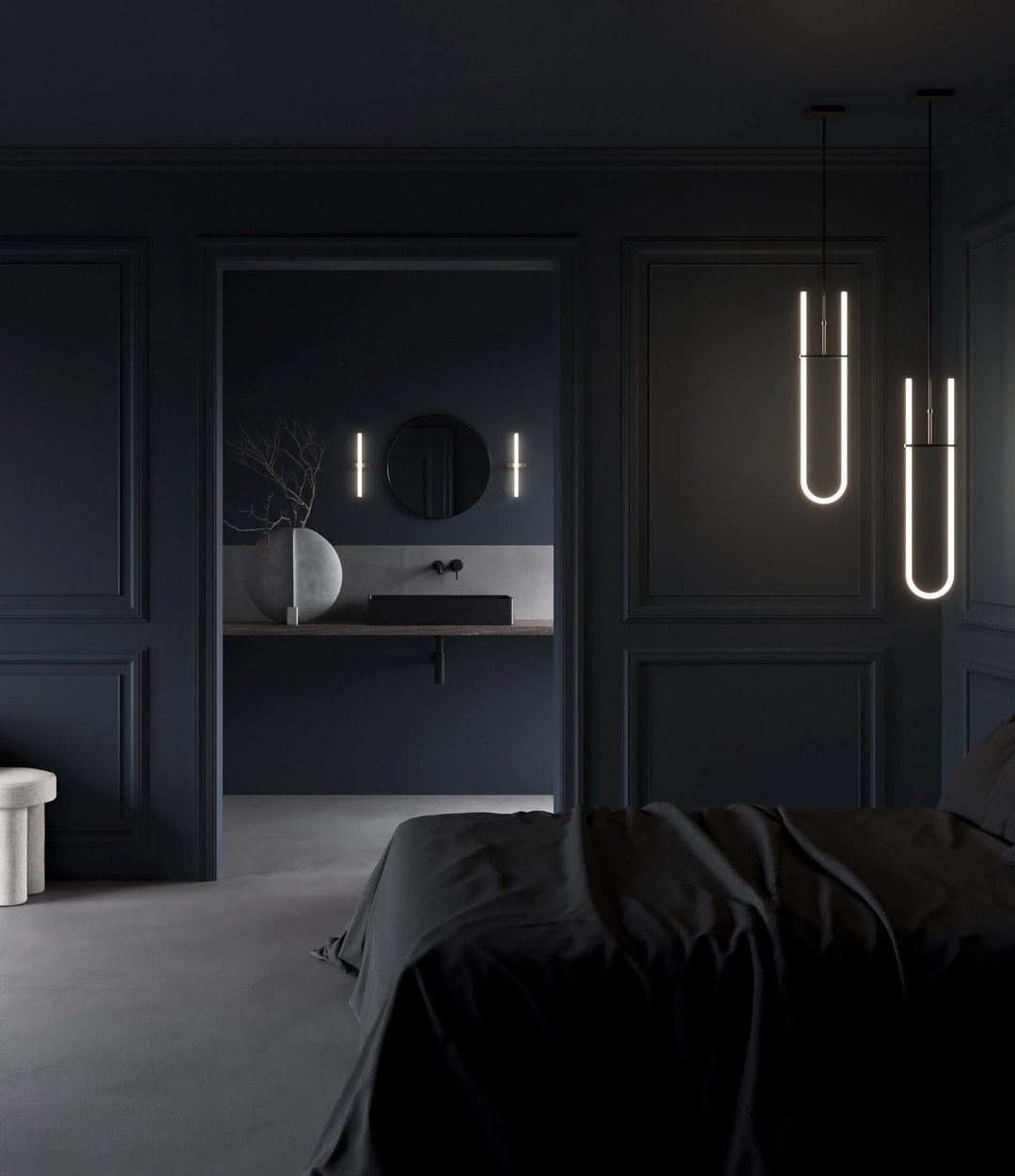 Curve Pendant Lamp by 101 Copenhagen in Bronze (5m) in a styled interior, view 3 – In Dubai by WSPR