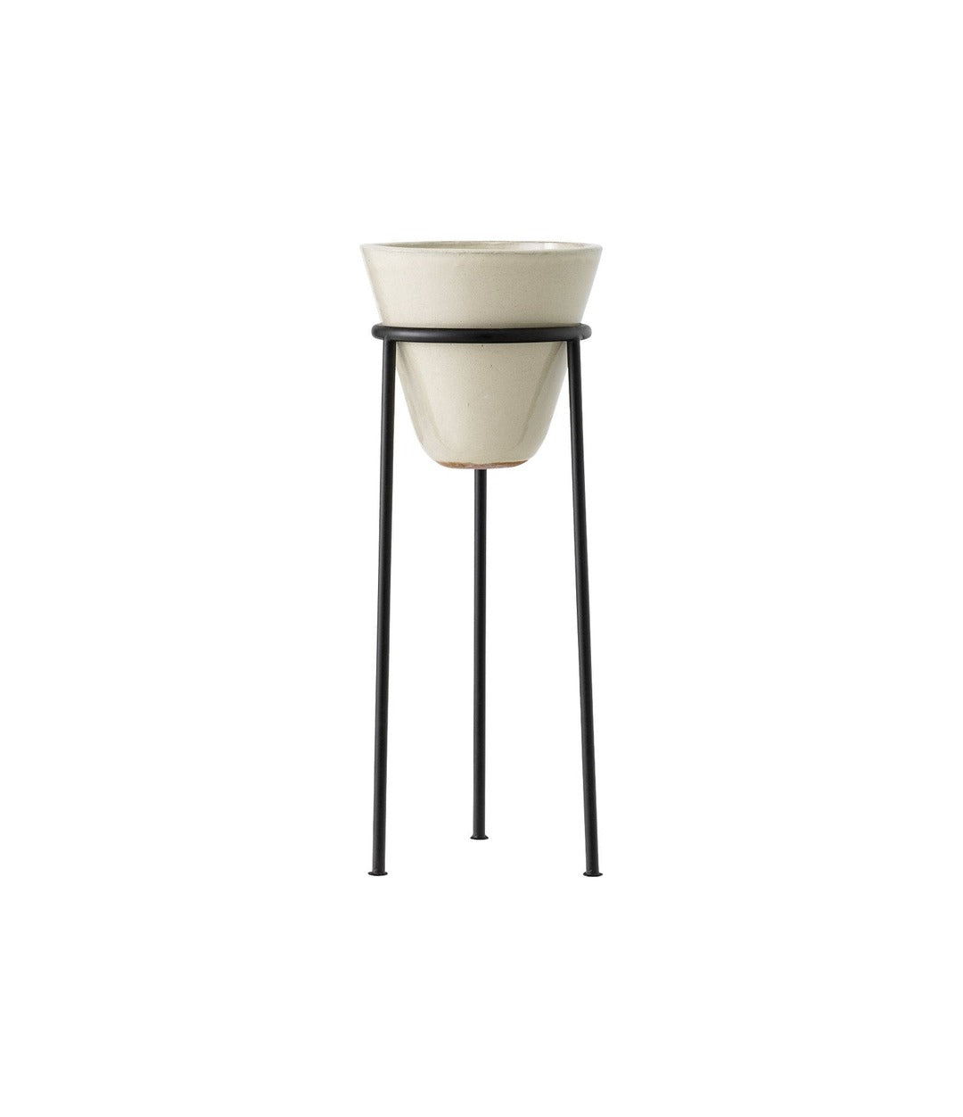 Daiza Planter by Audo in glazed ivory stoneware on a tall black iron stand, front view – In Dubai by WSPR