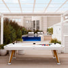 Diagonal Pool Table (Outdoor) by RS Barcelona in Traffic White on a terrace by a pool – In Dubai by WSPR