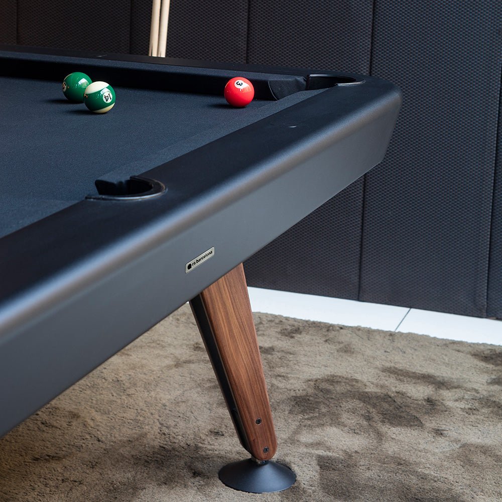 Diagonal Pool Table by RS Barcelona detail of the corner and wood leg – In Dubai by WSPR