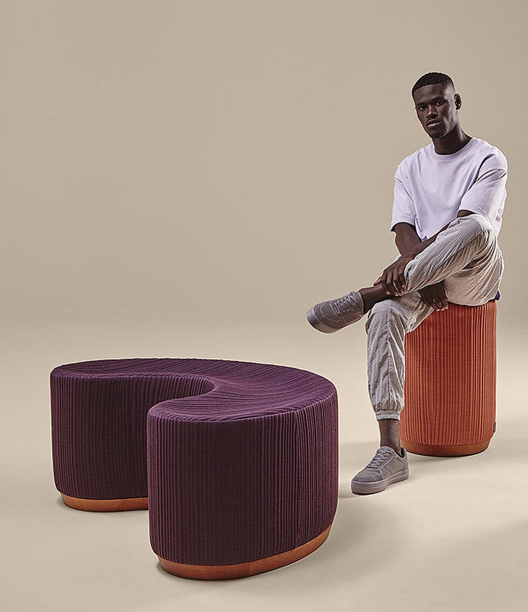Dividuals Pouf by Sancal shaped pouf and round poufs in use – In Dubai by WSPR