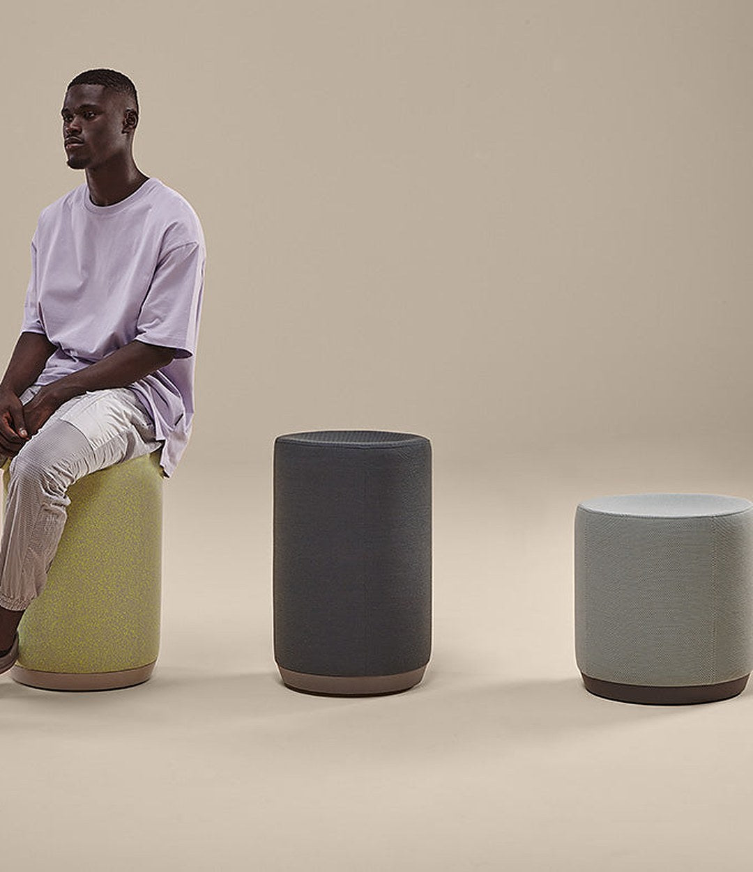Dividuals Pouf by Sancal round poufs in use – In Dubai by WSPR