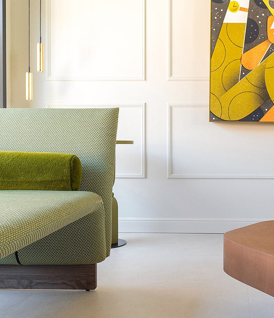 Diwan Chaise Longue by Sancal in sage green in a lounge – In Dubai by WSPR