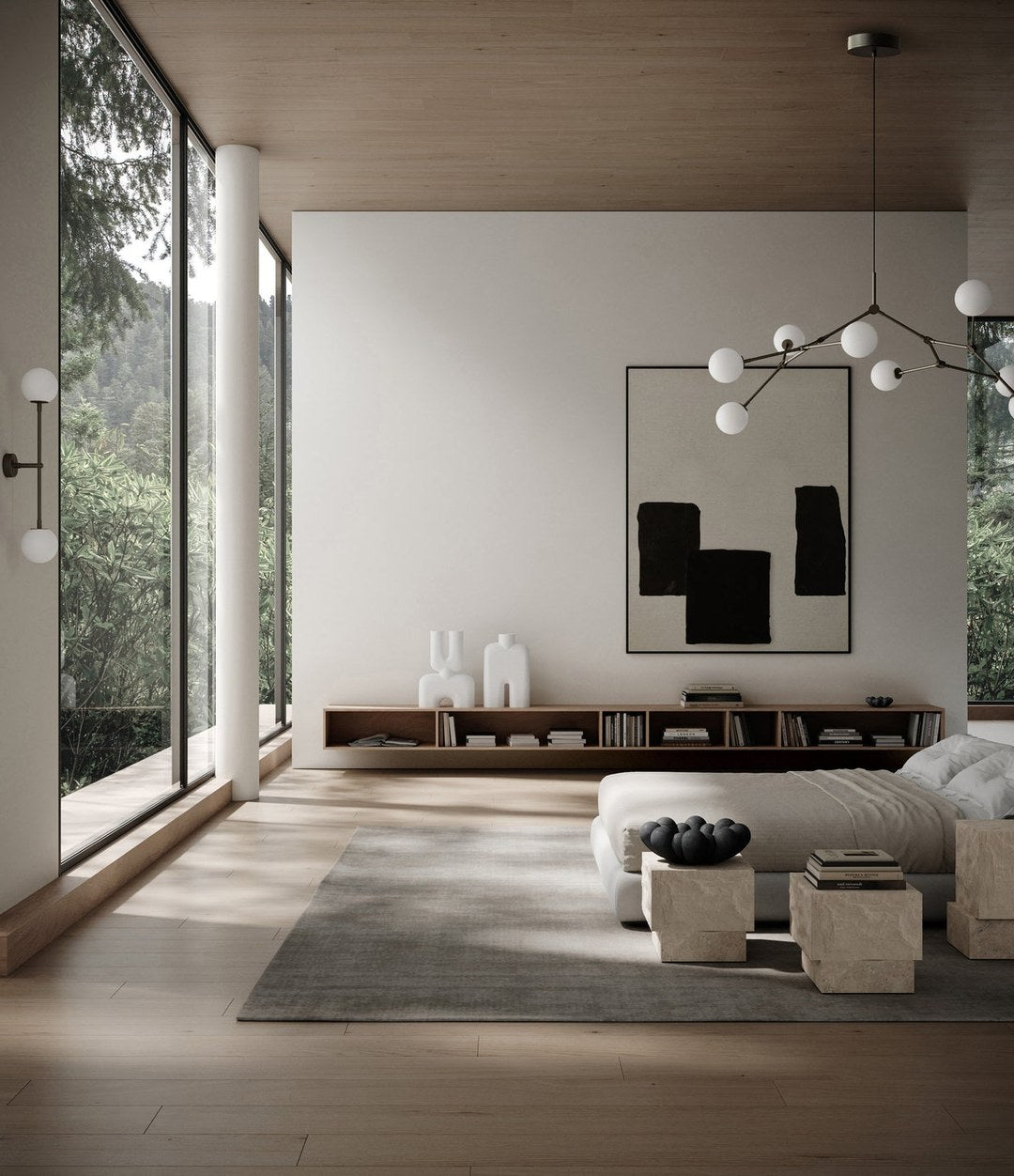 Drop Chandelier Bulp by 101 Copenhagen in Grey (5m) in a styled interior, view 2 – In Dubai by WSPR