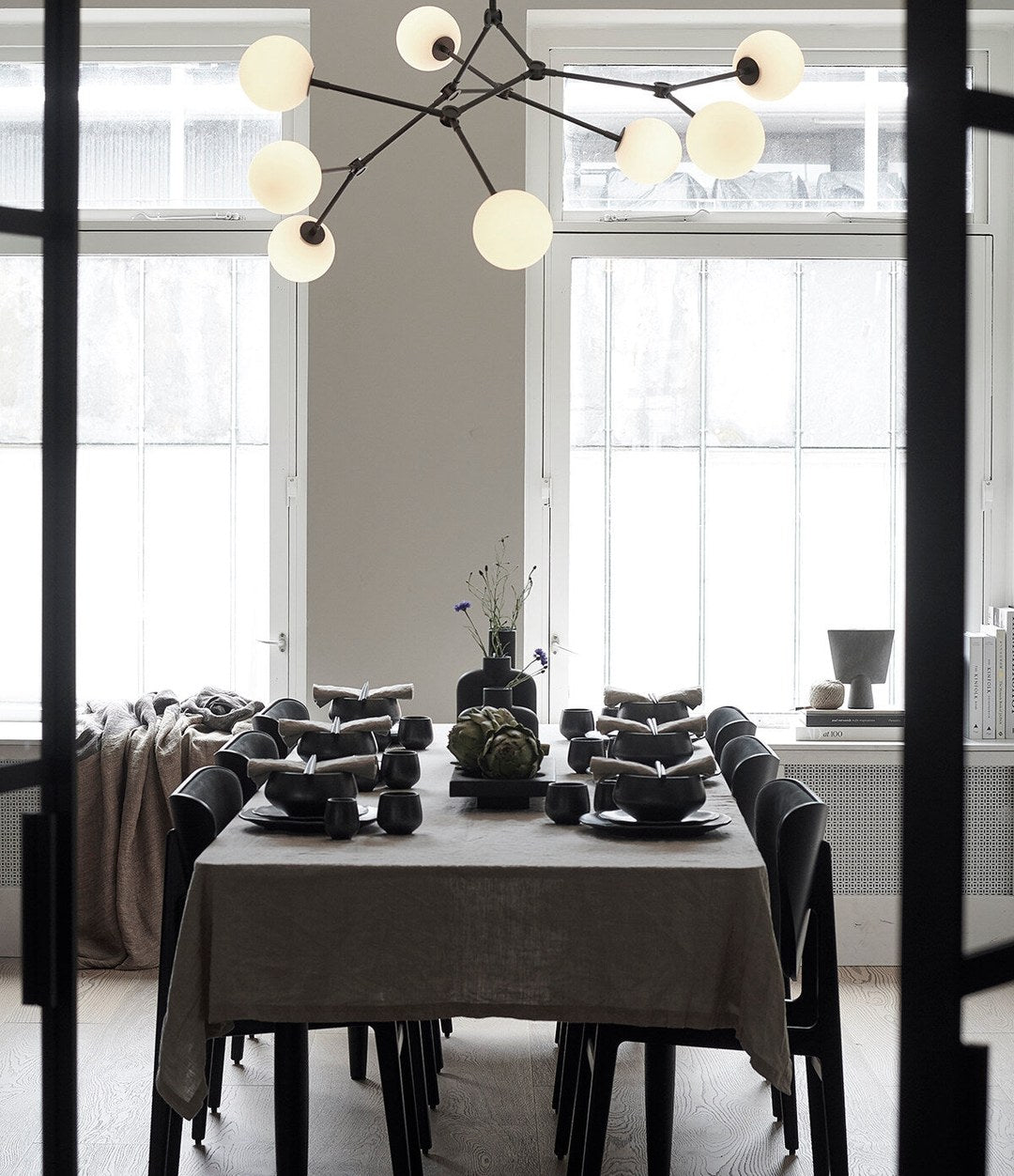 Drop Chandelier Bulp by 101 Copenhagen in Grey (5m) in a styled interior, view 3 – In Dubai by WSPR