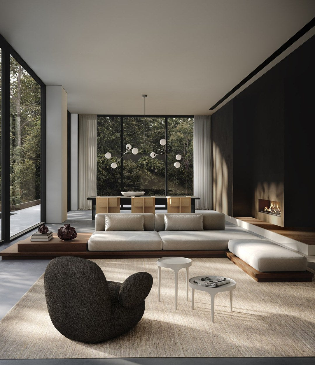 Drop Chandelier Bulp, Grande by 101 Copenhagen in Grey (5m) in a styled interior, view 3 – In Dubai by WSPR