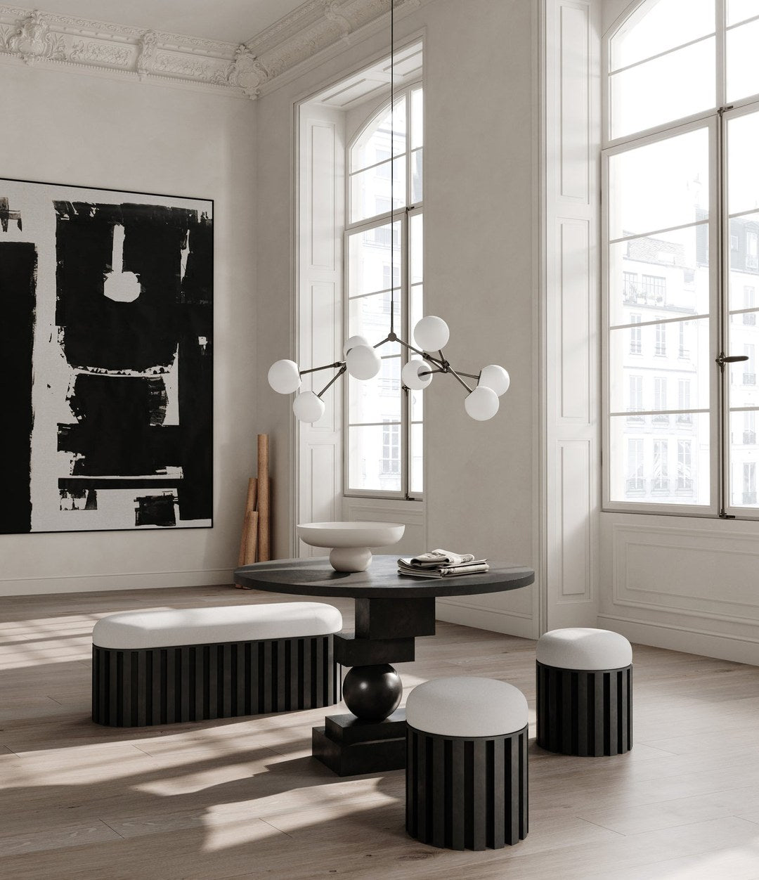 Drop Chandelier Bulp, Mini by 101 Copenhagen in Grey (5m) in a styled interior, view 2 – In Dubai by WSPR