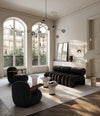 Drop Chandelier Globe by 101 Copenhagen in Chrome (5m) in a styled interior – In Dubai by WSPR