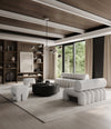 Drop Chandelier Globe by 101 Copenhagen in Chrome (5m) in a styled interior, view 2 – In Dubai by WSPR