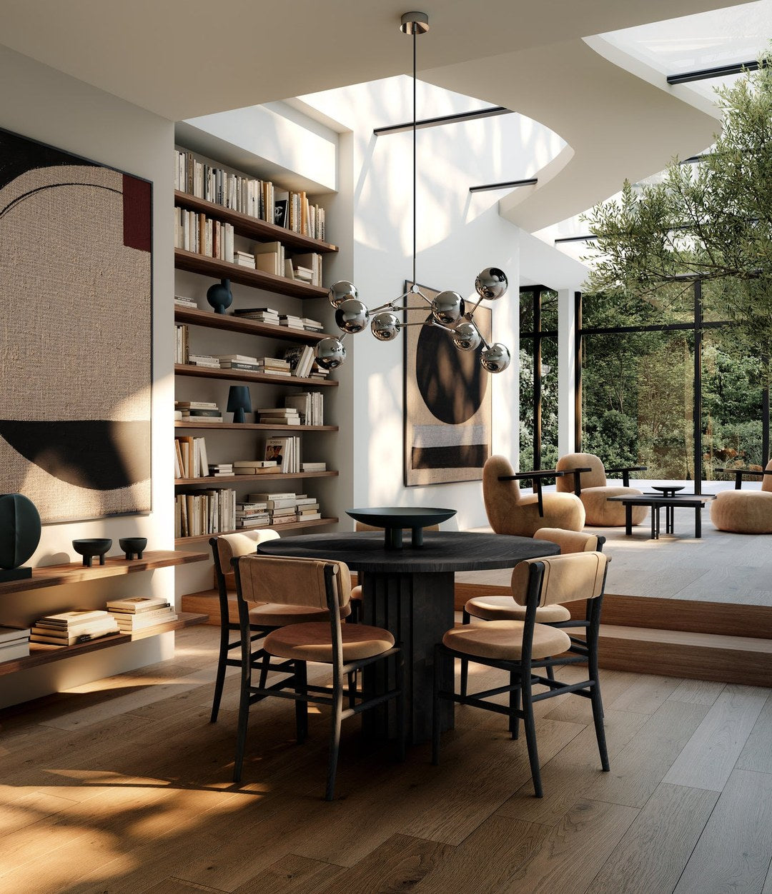 Drop Chandelier Globe, Mini by 101 Copenhagen in Chrome (5m) in a styled interior – In Dubai by WSPR