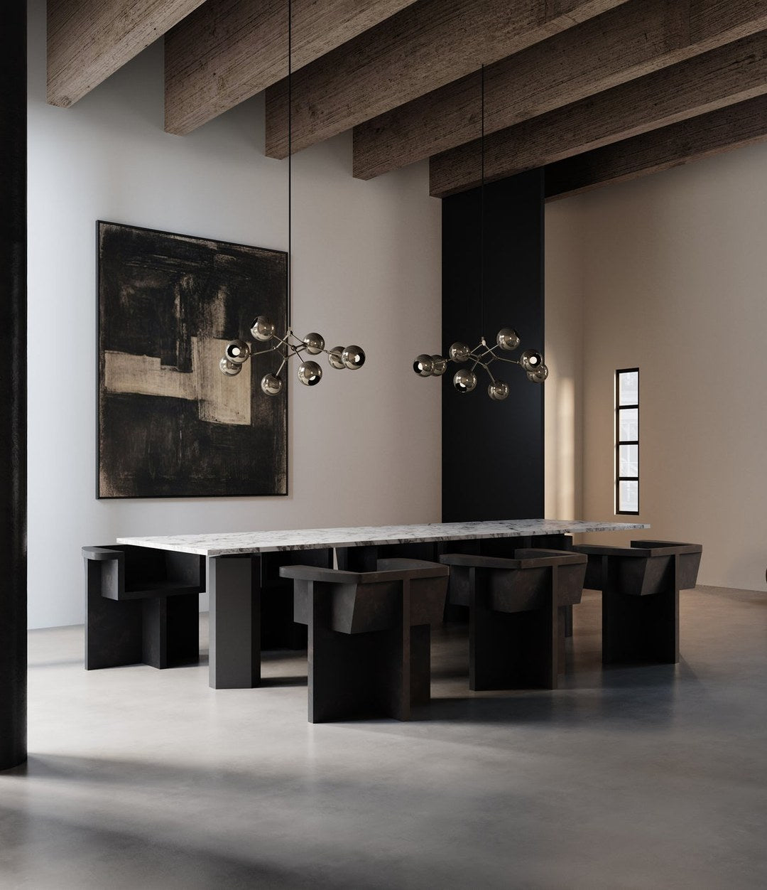 Drop Chandelier Globe, Mini by 101 Copenhagen in Chrome (5m) in a styled interior, view 2 – In Dubai by WSPR