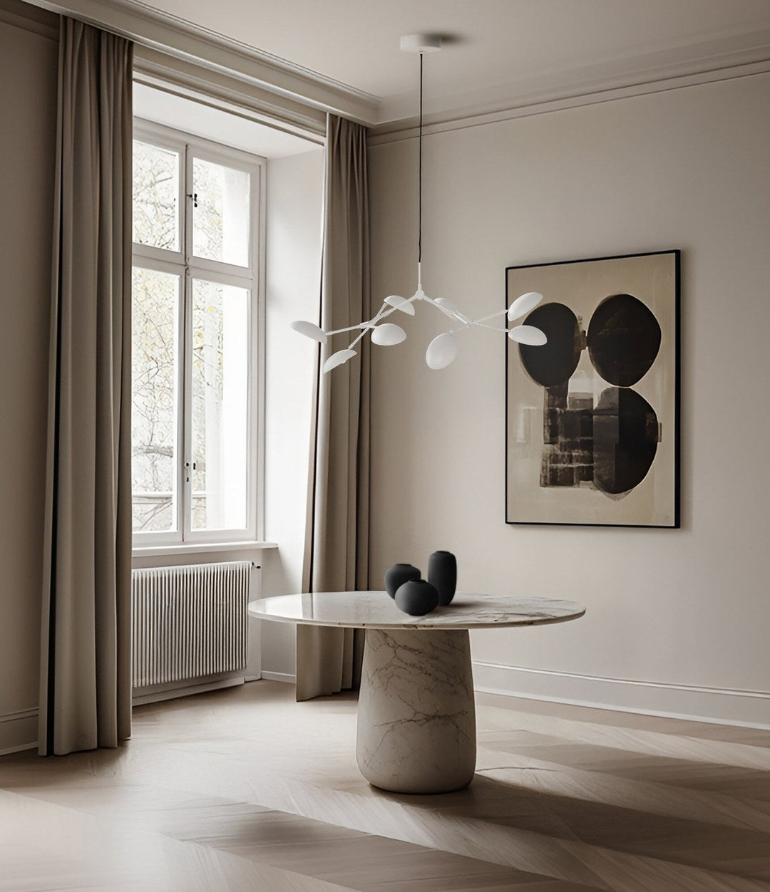 Drop Chandelier, Mini by 101 Copenhagen in White (5m) in a styled interior – In Dubai by WSPR