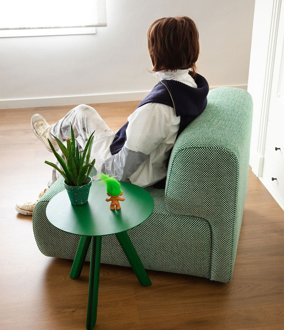 Duo Mini Armchair by Sancal in sage green in a bright room – In Dubai by WSPR