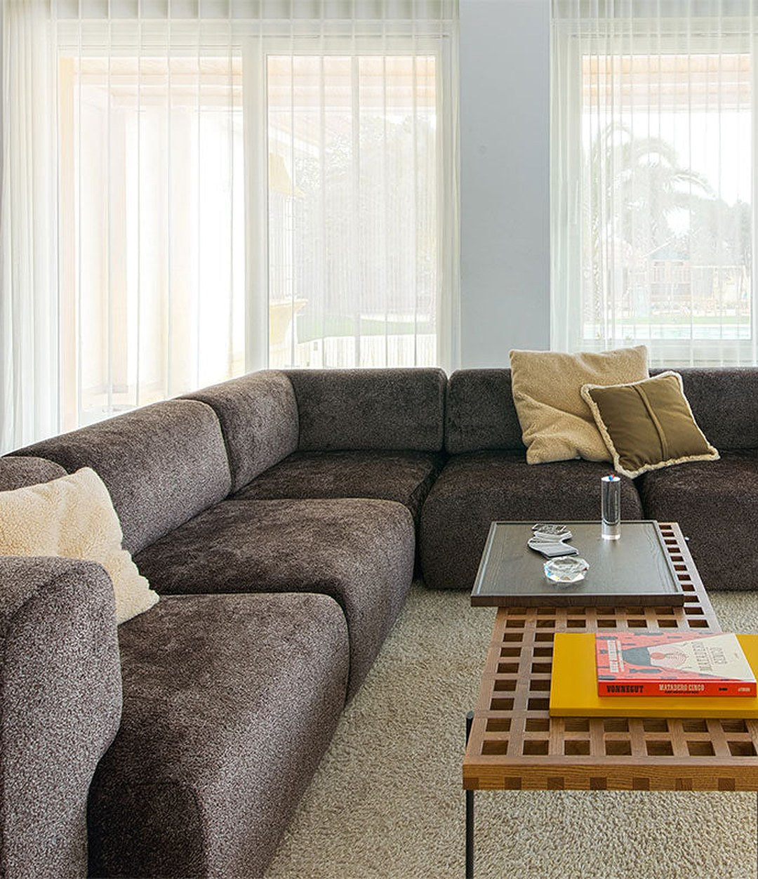 Duo Mini Modular Sofa by Sancal corner sofa in dark brown by the window – In Dubai by WSPR