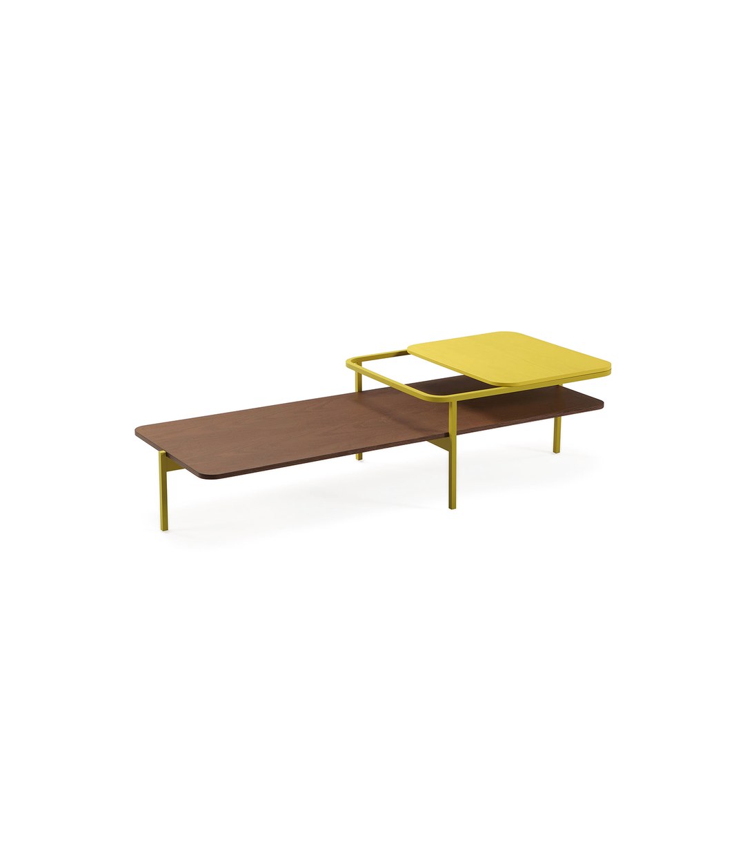 Duplex Coffee Table by Sancal in walnut and yellow – In Dubai by WSPR