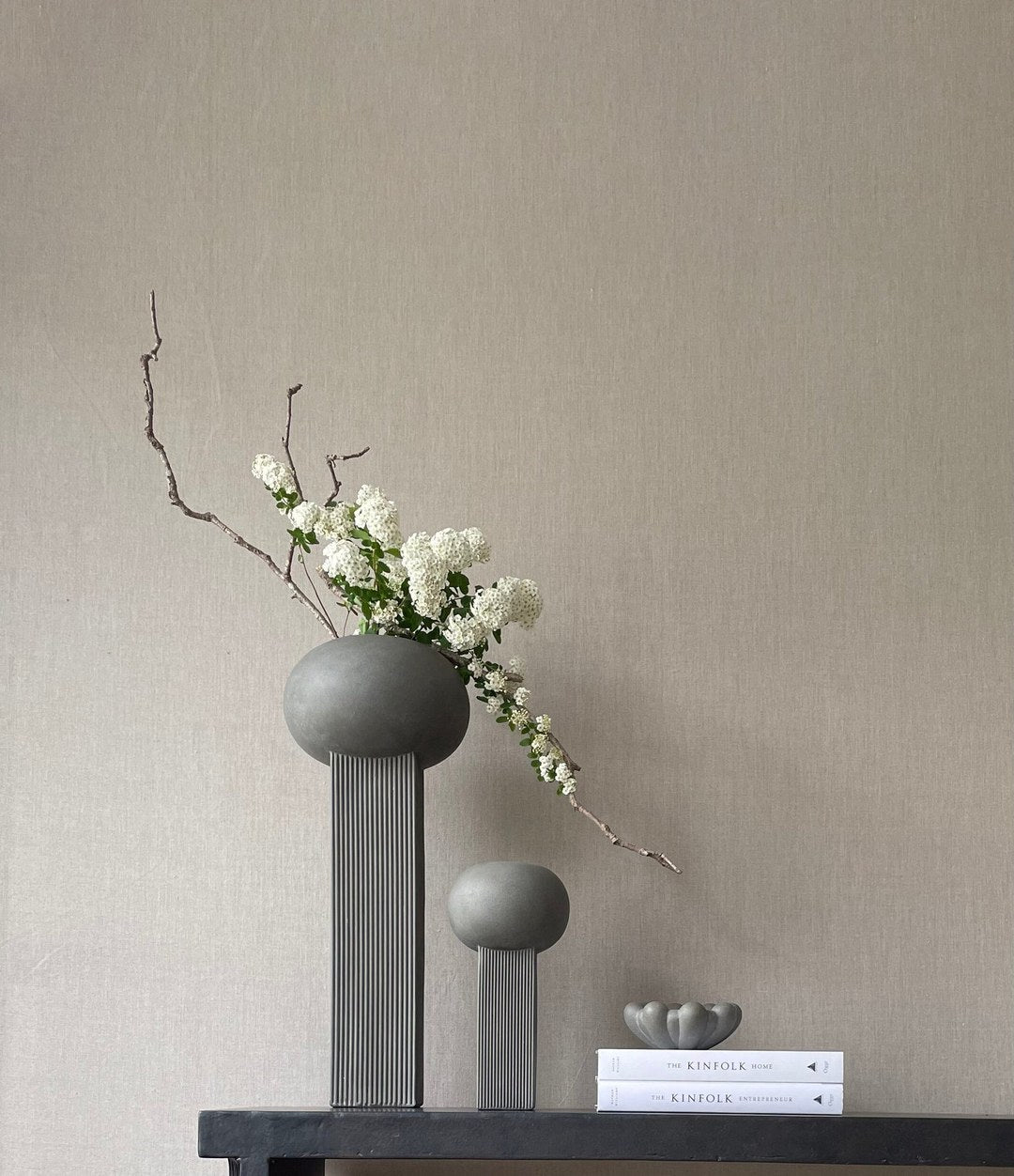 Empire Vase, Mini by 101 Copenhagen in Dark Grey in a styled interior – In Dubai by WSPR