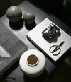 Enkei Jar, Mini by 101 Copenhagen in Silver Travertine in a styled interior – In Dubai by WSPR